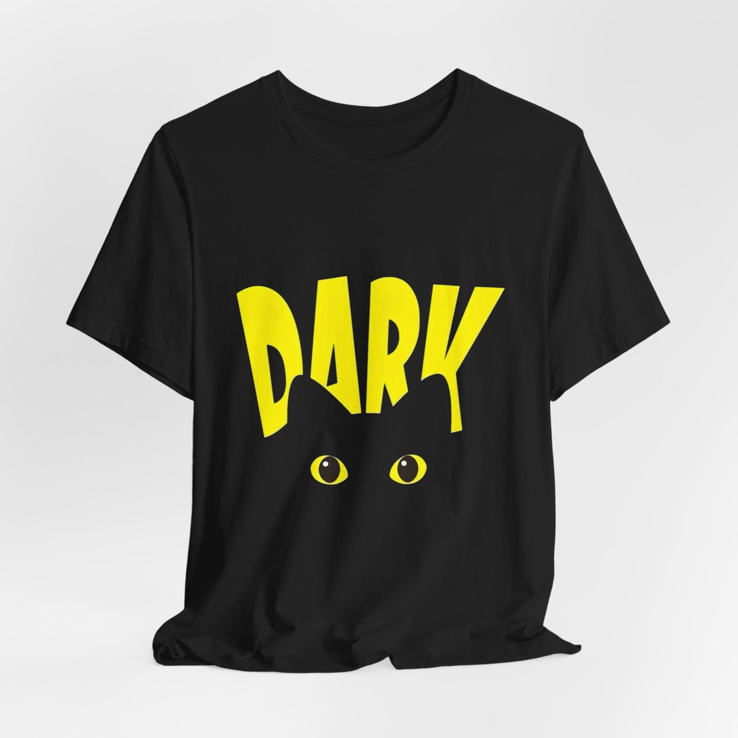 Dark Cat T-Shirt — Yellow 'Dark' Text with Cat Eyes Graphic For Women