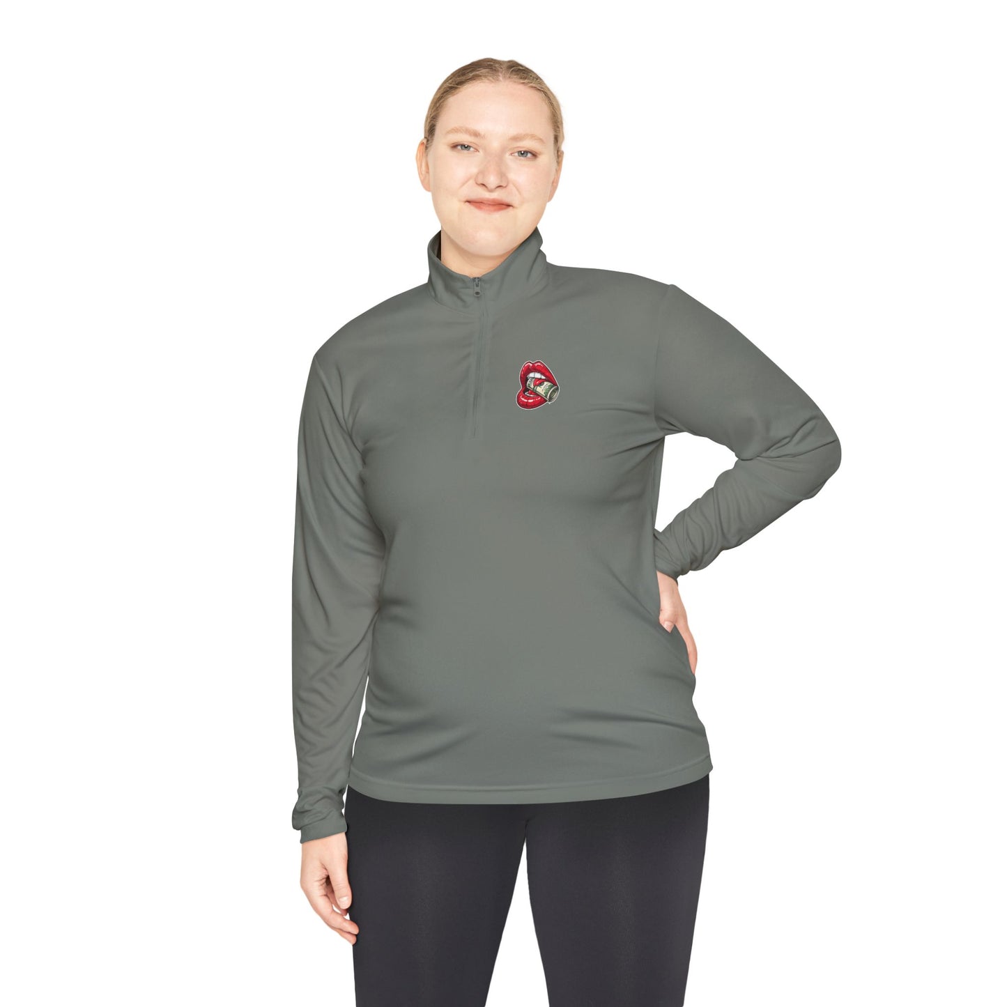 Quarter-Zip Pullover — Small Floral Heart Patch Chest Embroidery For Women
