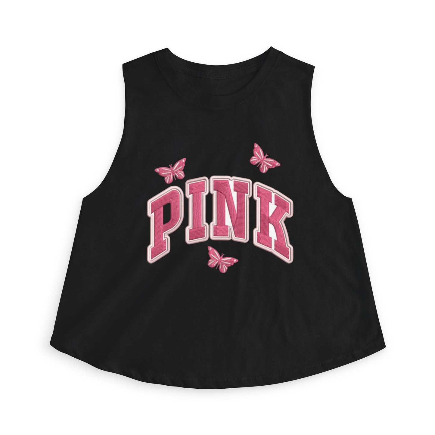 Pink Butterfly Crop Top — Graphic Women's Tank Top