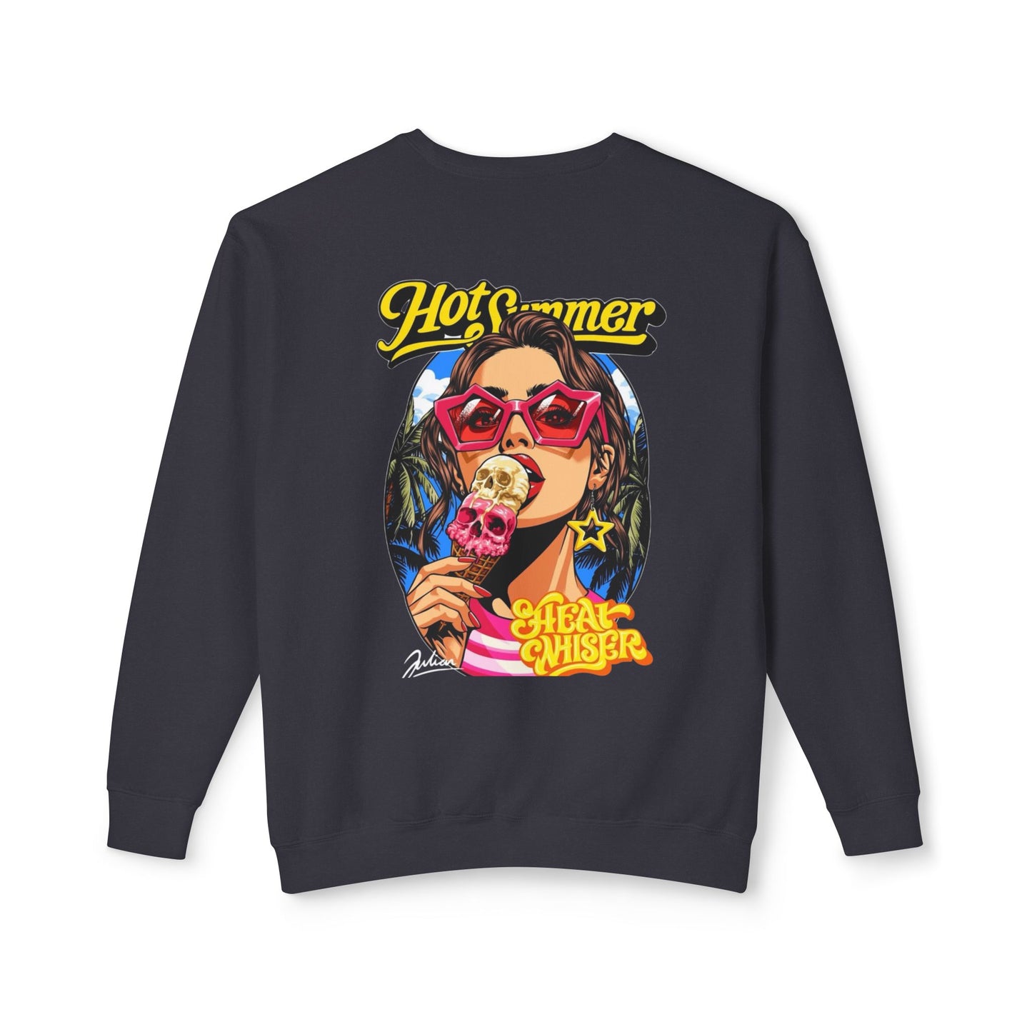 Crewneck Sweatshirt — 'Hot Summer' Retro Girl Ice Cream Graphic For Women