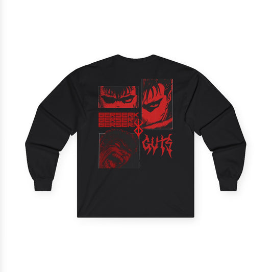 Berserk Guts "Rage" Long Sleeve T-Shirt — Red Guts Anime Collage Back Print