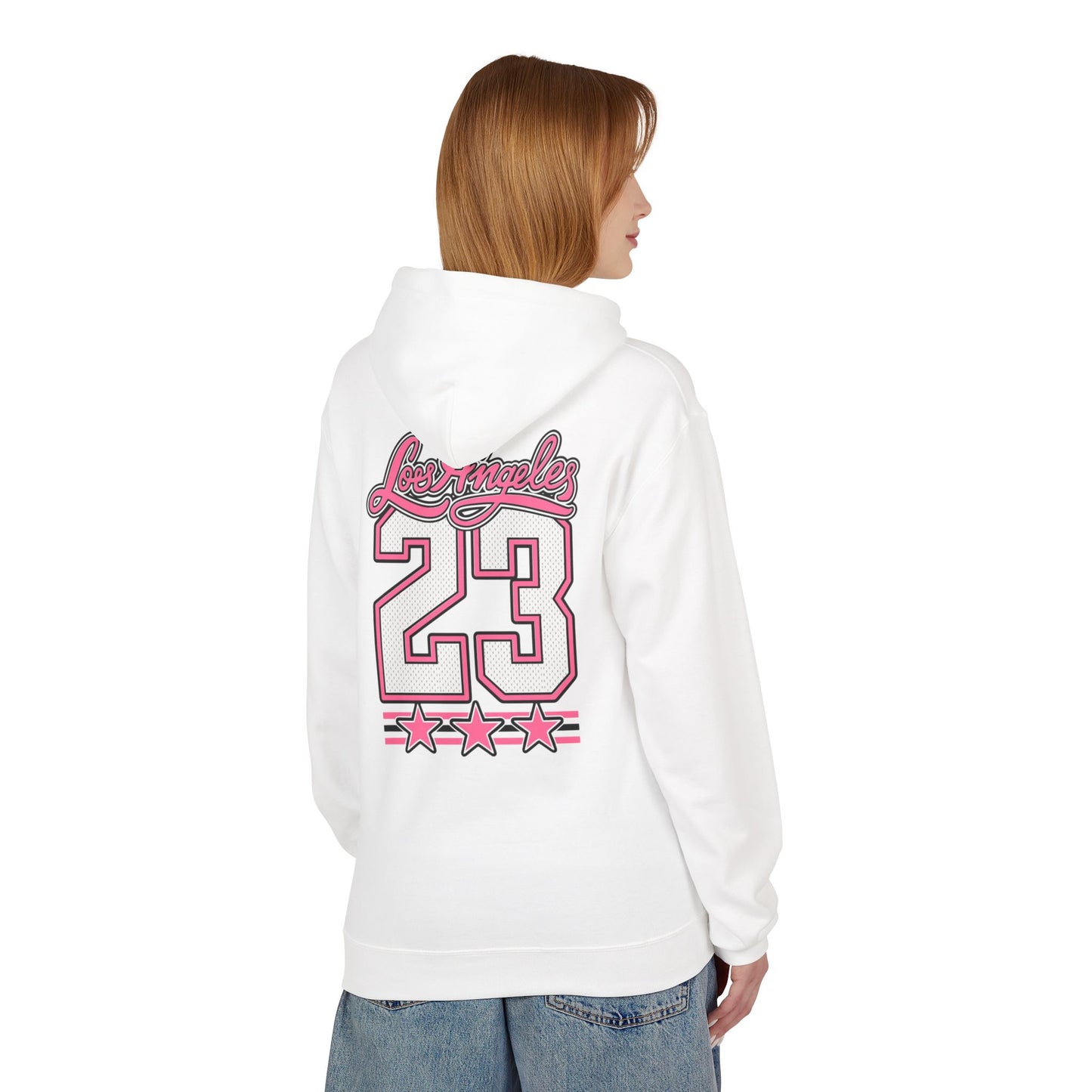 Los Angeles 23 Hoodie — Retro Pink Varsity Graphic For Women