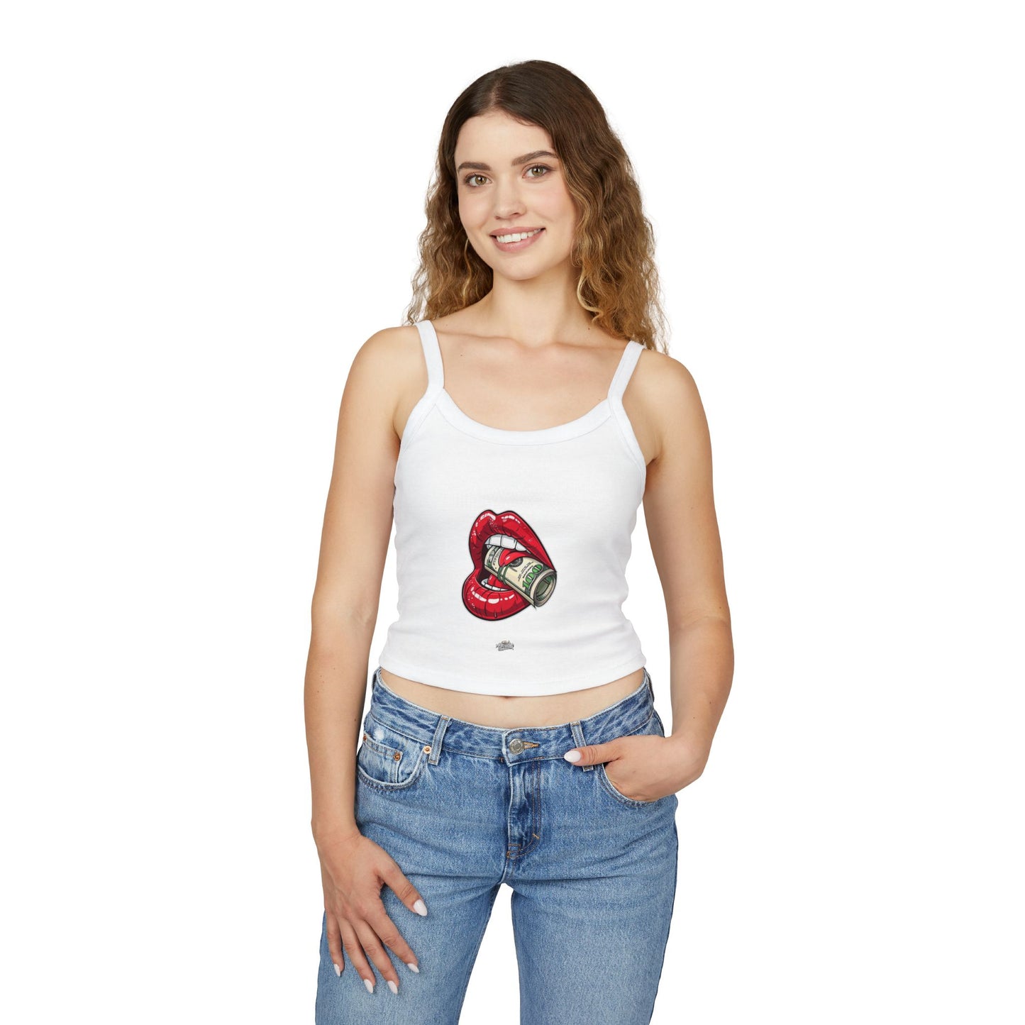 Women's Tank Top — Red Lip Bite with Money Graphic Crop For Women