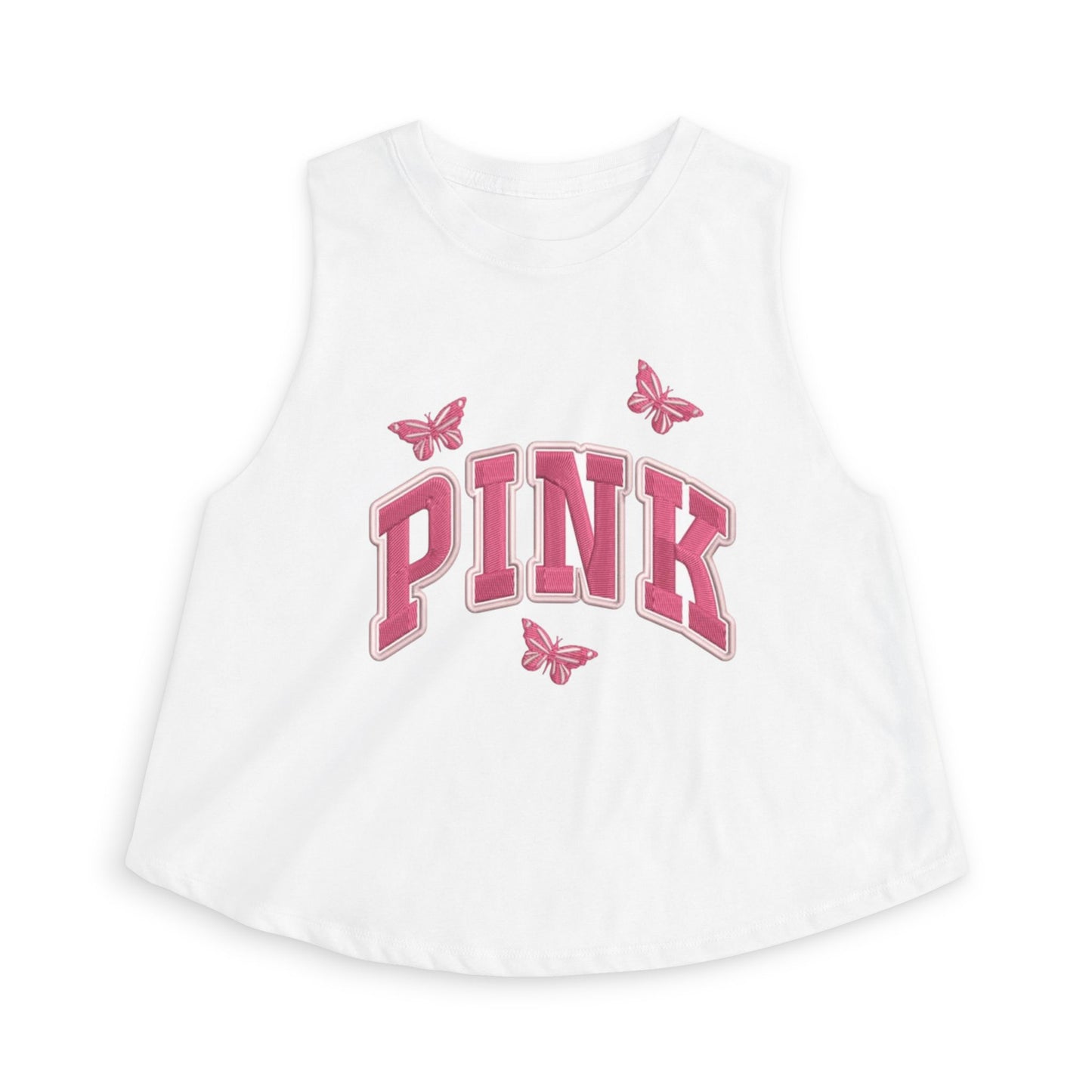 Pink Butterfly Crop Top — Graphic Women's Tank Top