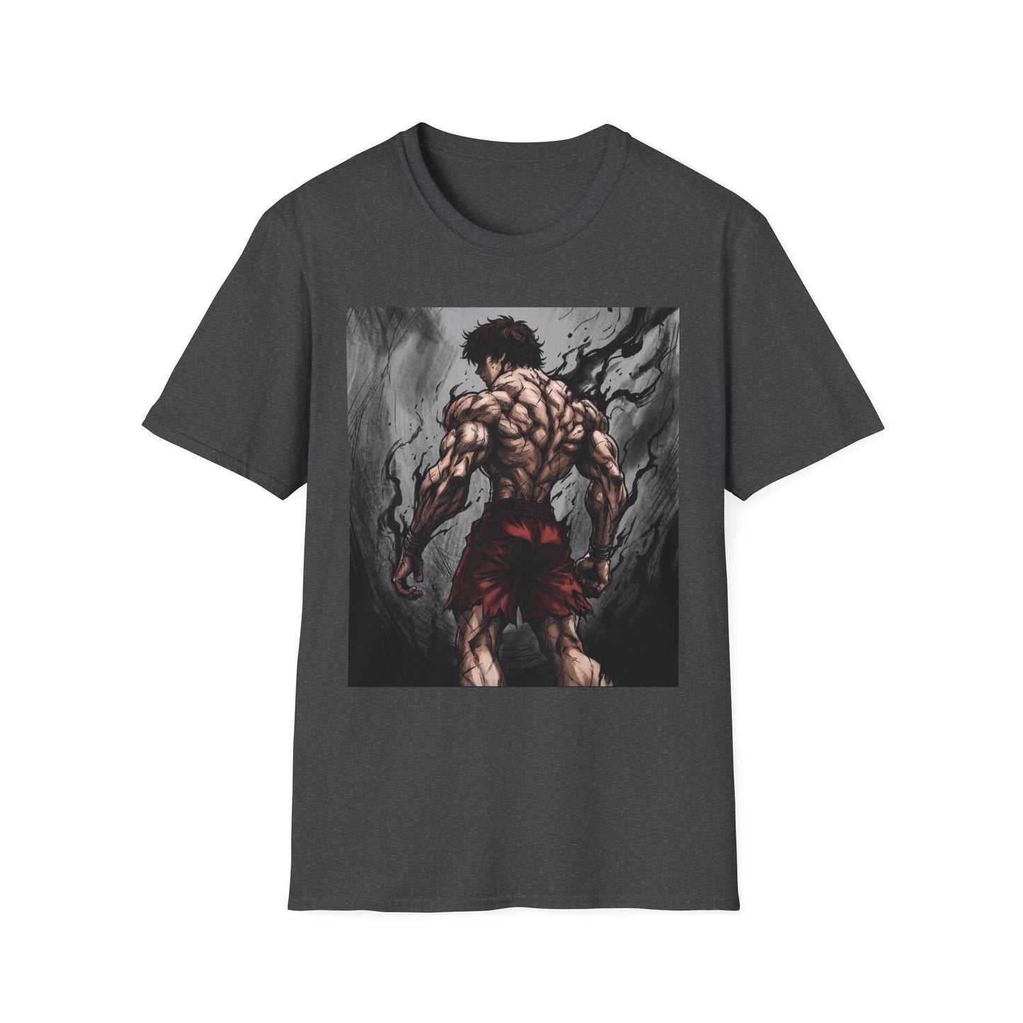 Title: Baki Hanma Demon Back Gym Shirt - Anime Fitness Graphic Tee - Baki Grappler Workout T-Shirt - Men's Grey Training Top