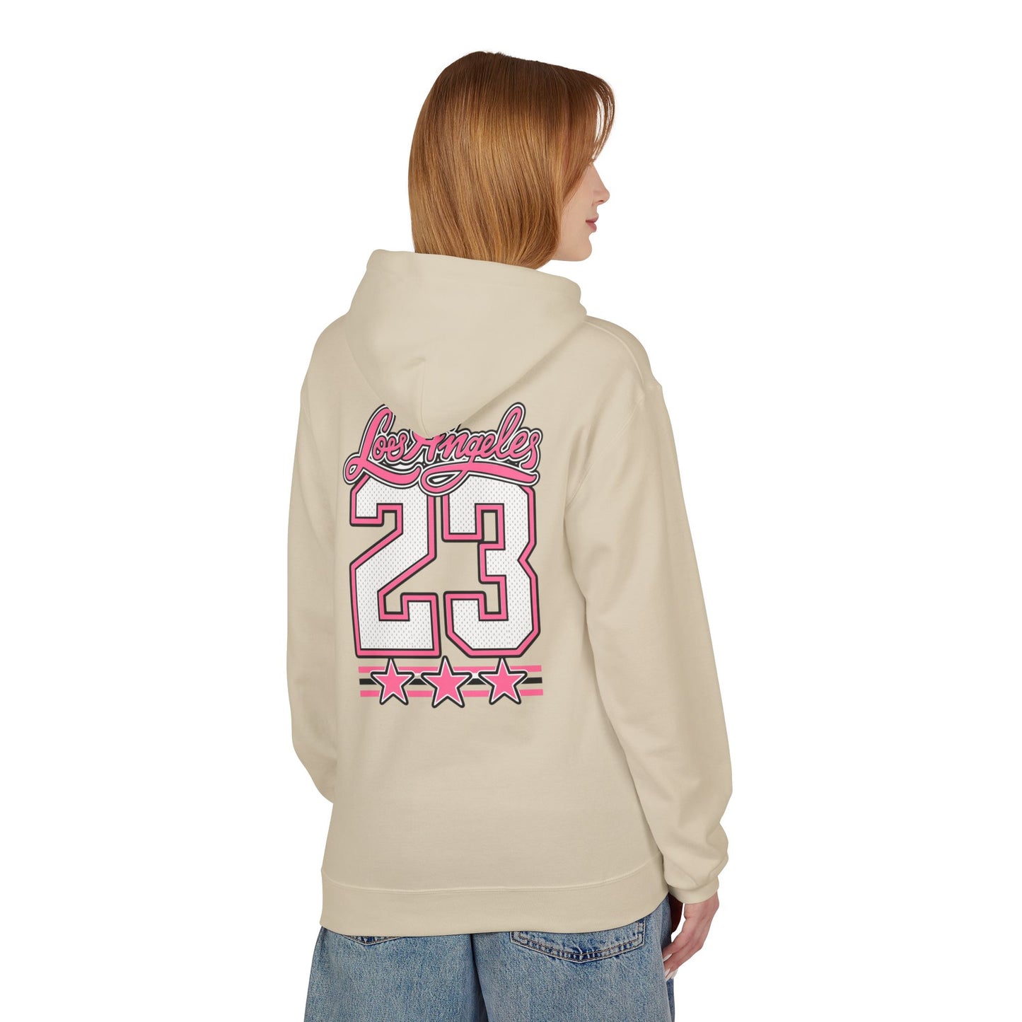 Los Angeles 23 Hoodie — Retro Pink Varsity Graphic For Women