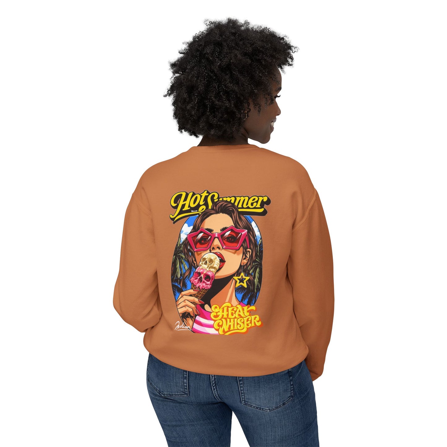Crewneck Sweatshirt — 'Hot Summer' Retro Girl Ice Cream Graphic For Women