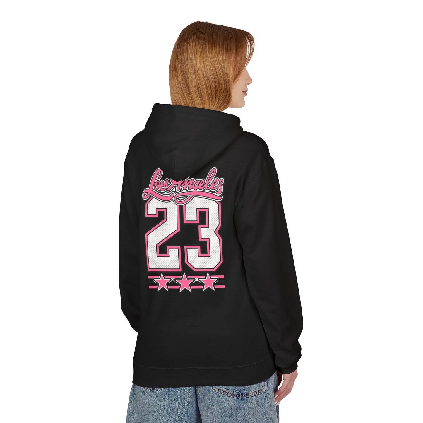 Los Angeles 23 Hoodie — Retro Pink Varsity Graphic For Women
