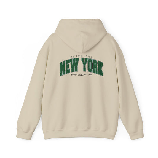New York Vintage Collegiate Hoodie – 'Beautiful New York' Graphic Pullover For Men