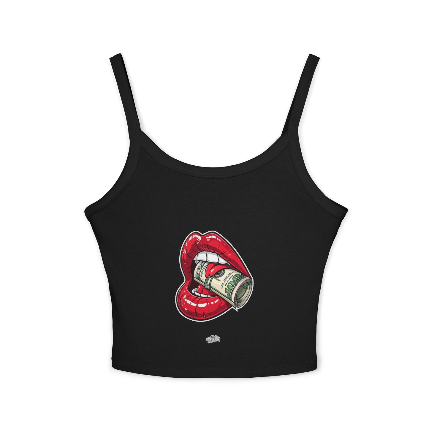 Women's Tank Top — Red Lip Bite with Money Graphic Crop For Women