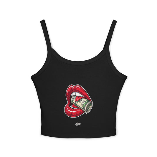 Women's Tank Top — Red Lip Bite with Money Graphic Crop For Women