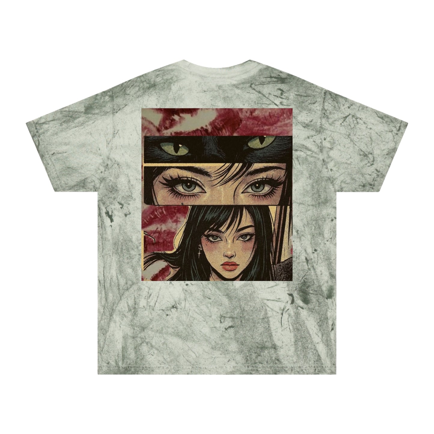 Graphic Tee — Anime Eyes Collage Tie-Dye T-Shirt For Women