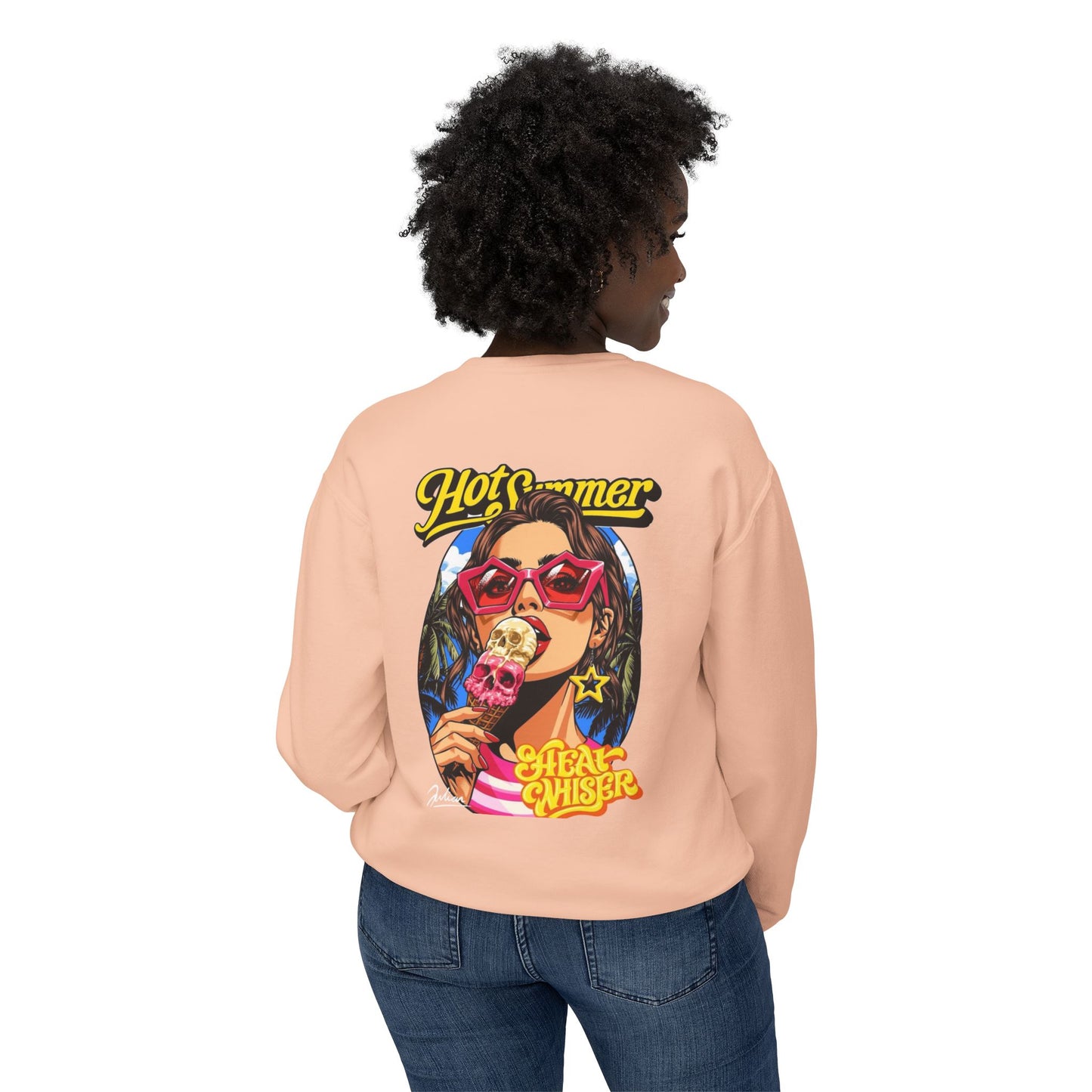 Crewneck Sweatshirt — 'Hot Summer' Retro Girl Ice Cream Graphic For Women