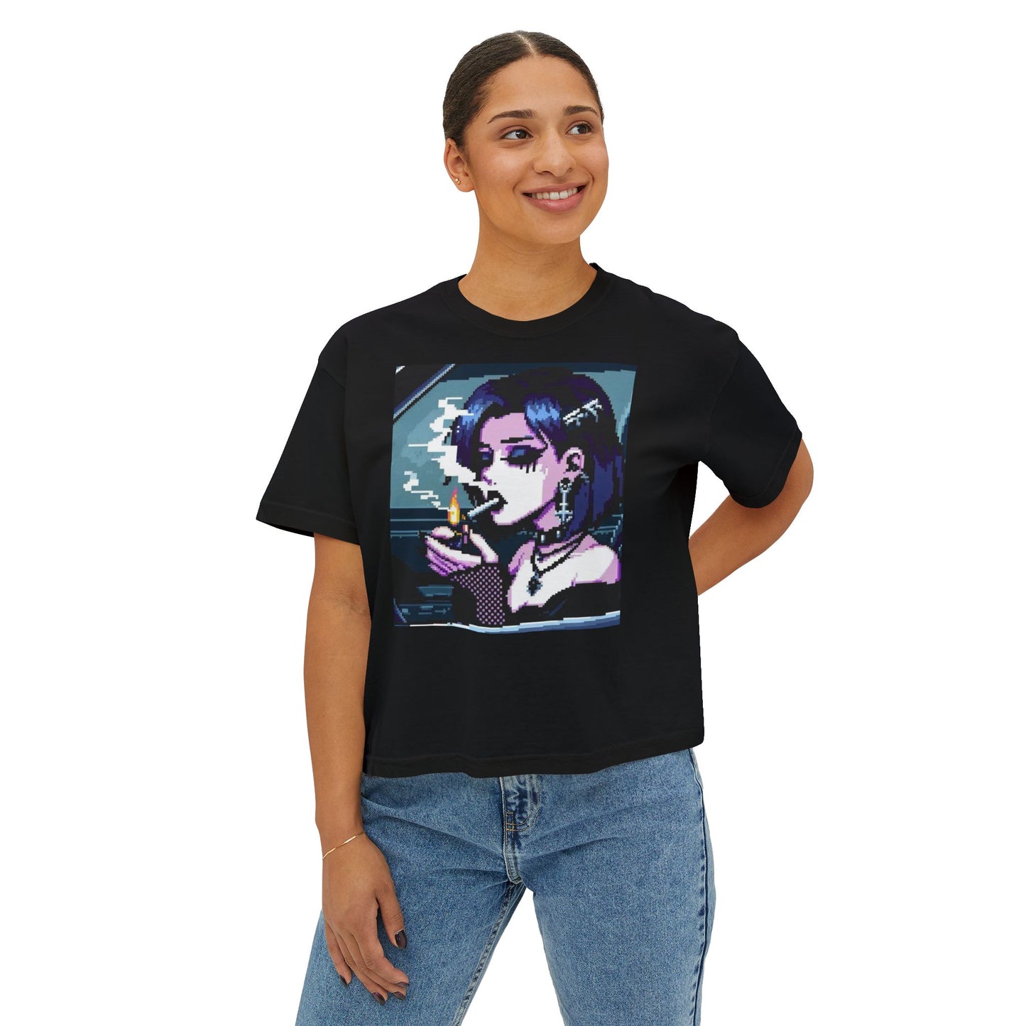 Anime Vaporwave Cigarette Girl Boxy Tee