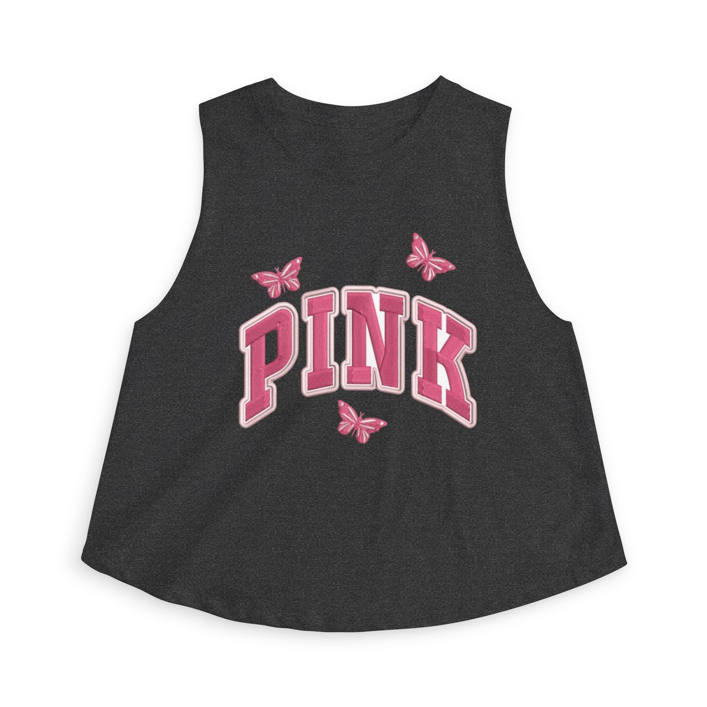 Pink Butterfly Crop Top — Graphic Women's Tank Top