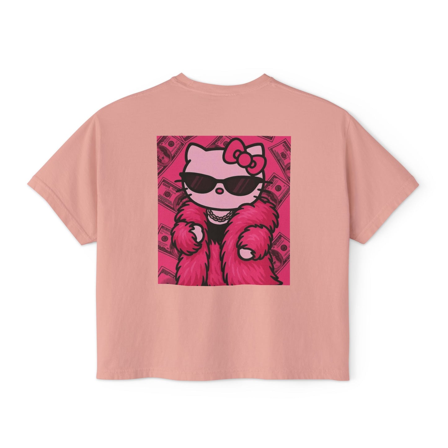 Hello Kitty Luxe Boxy Tee — Cute Pink Fur & Sunglasses Graphic For Women