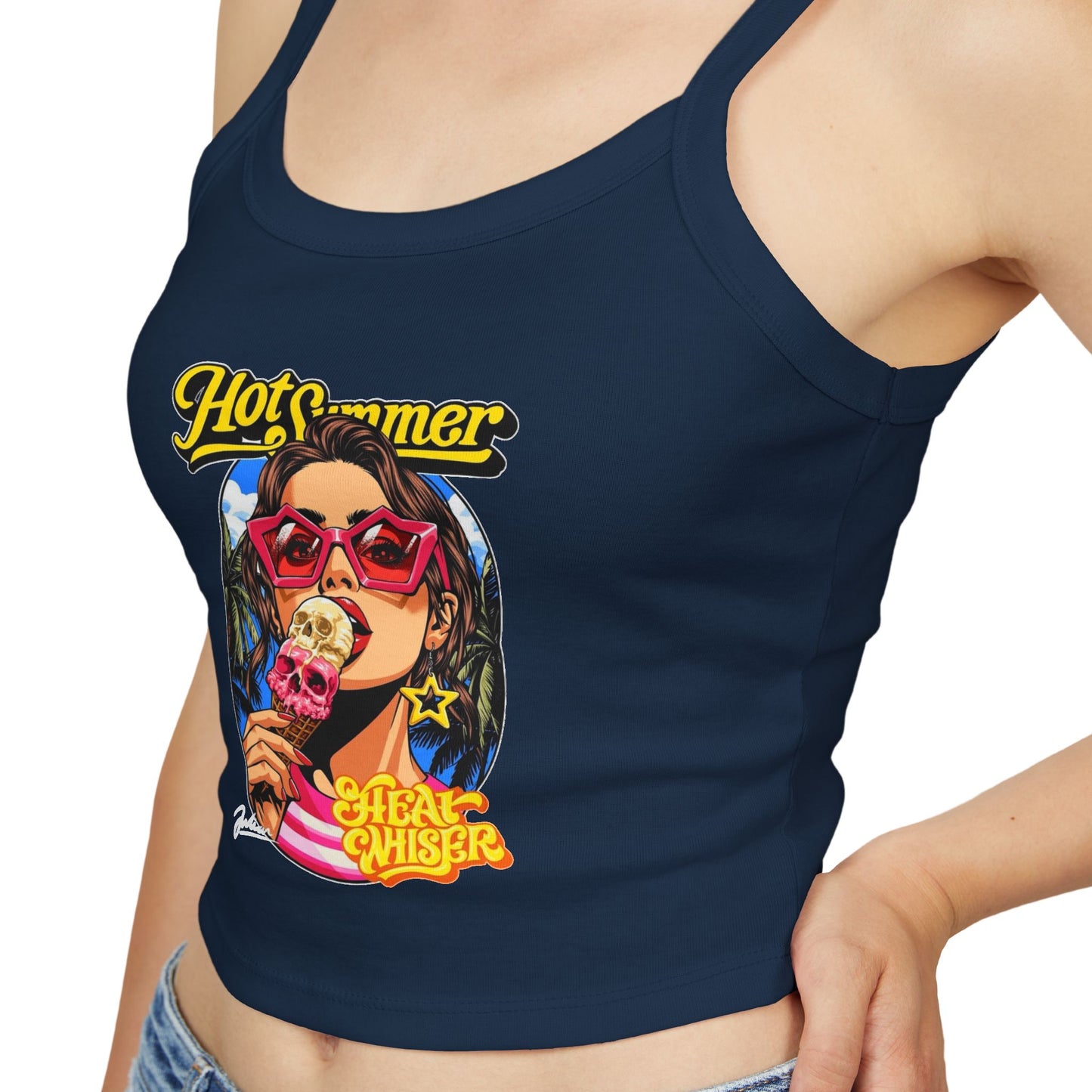 Hot Summer Ice Cream Crop Tank - Women's Spaghetti Strap Graphic Tank Top
