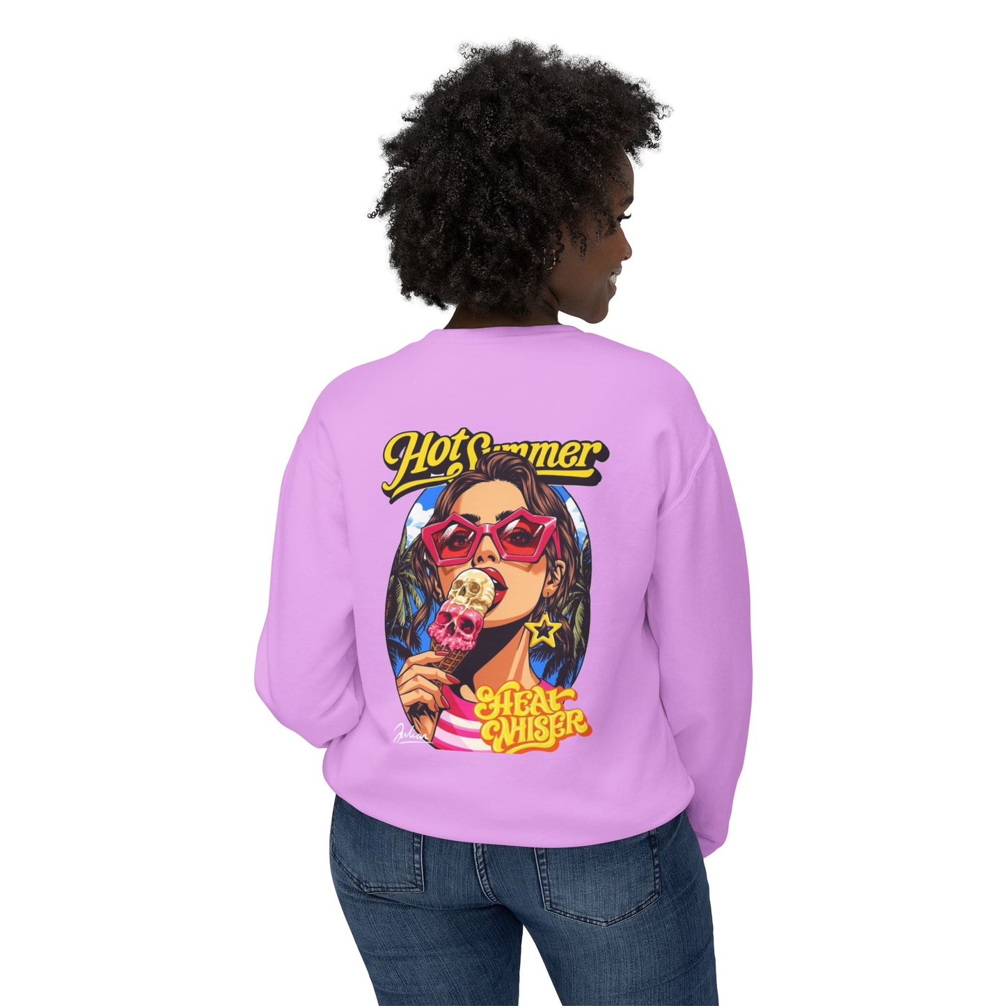 Crewneck Sweatshirt — 'Hot Summer' Retro Girl Ice Cream Graphic For Women