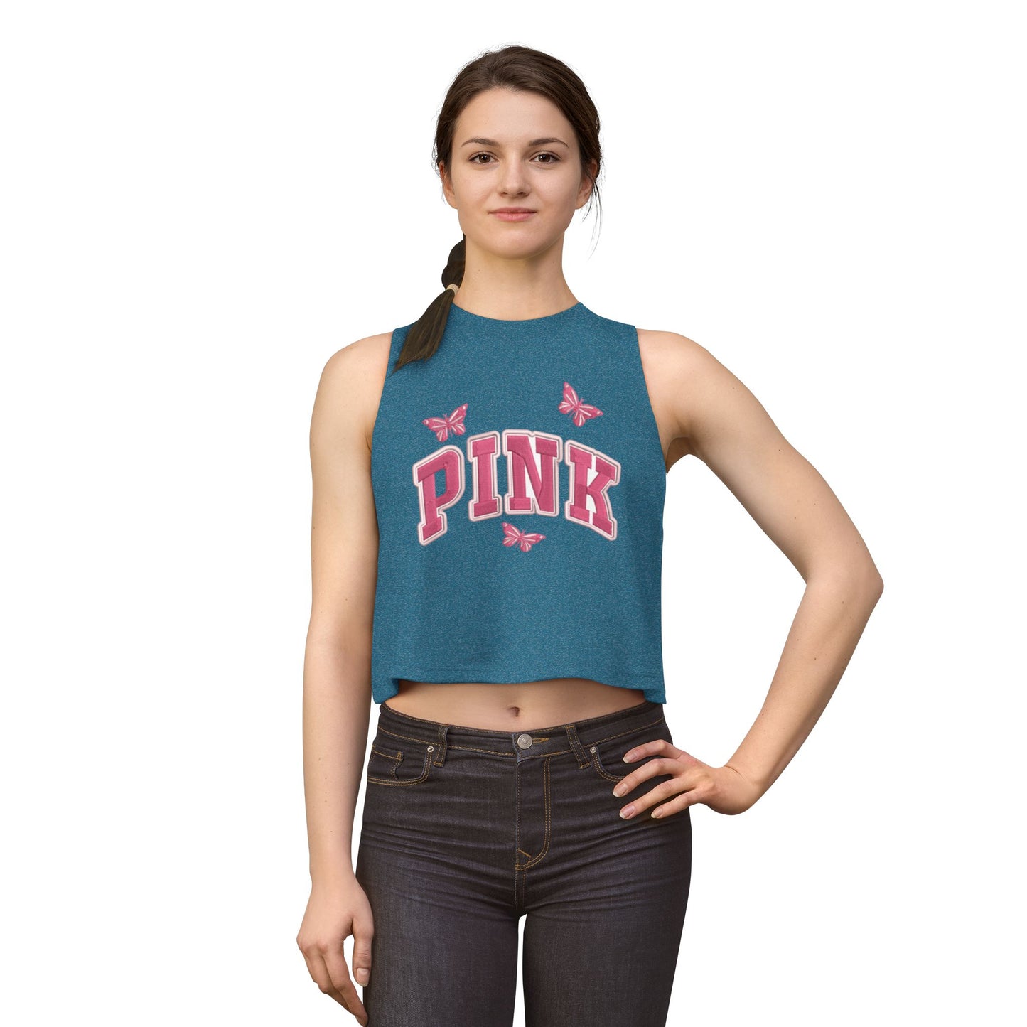 Pink Butterfly Crop Top — Graphic Women's Tank Top