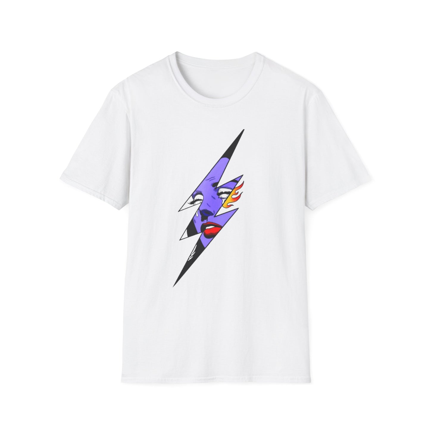 Lightning Bolt Pop Art T-Shirt — Colorful Abstract Face Graphic