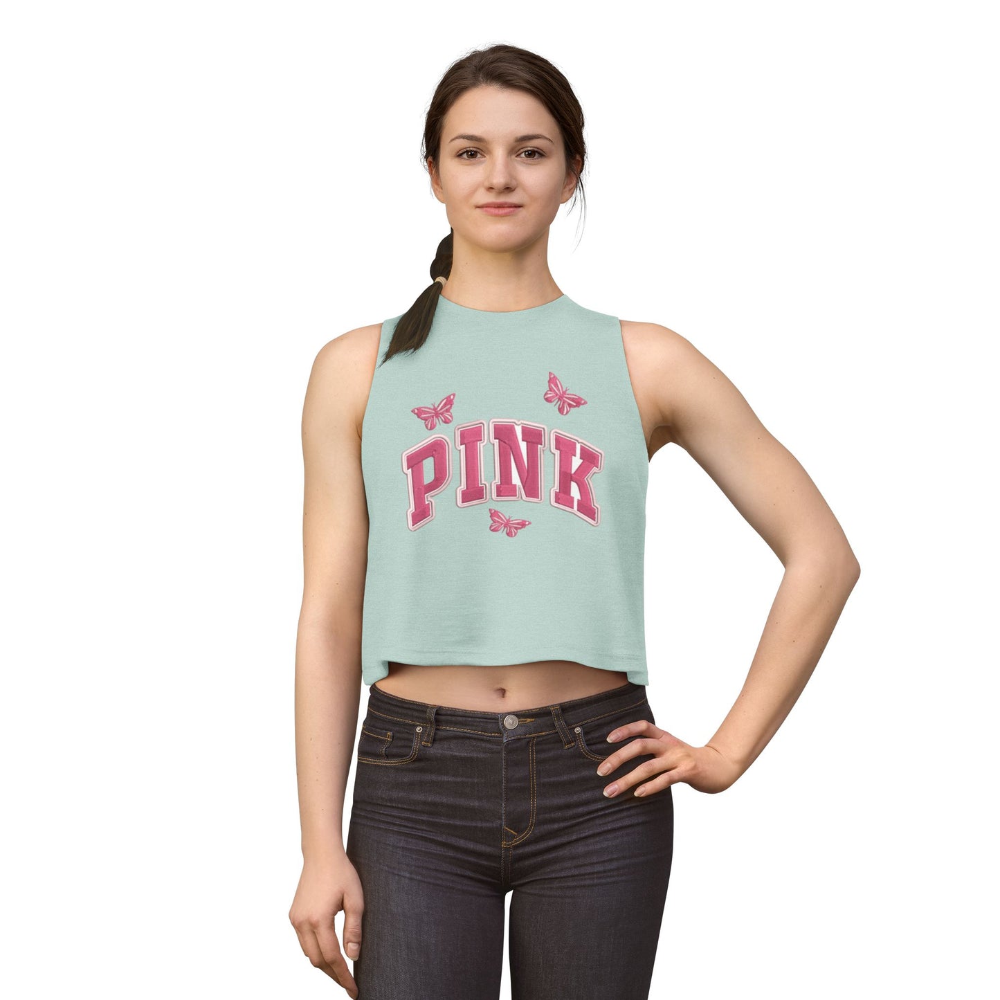 Pink Butterfly Crop Top — Graphic Women's Tank Top