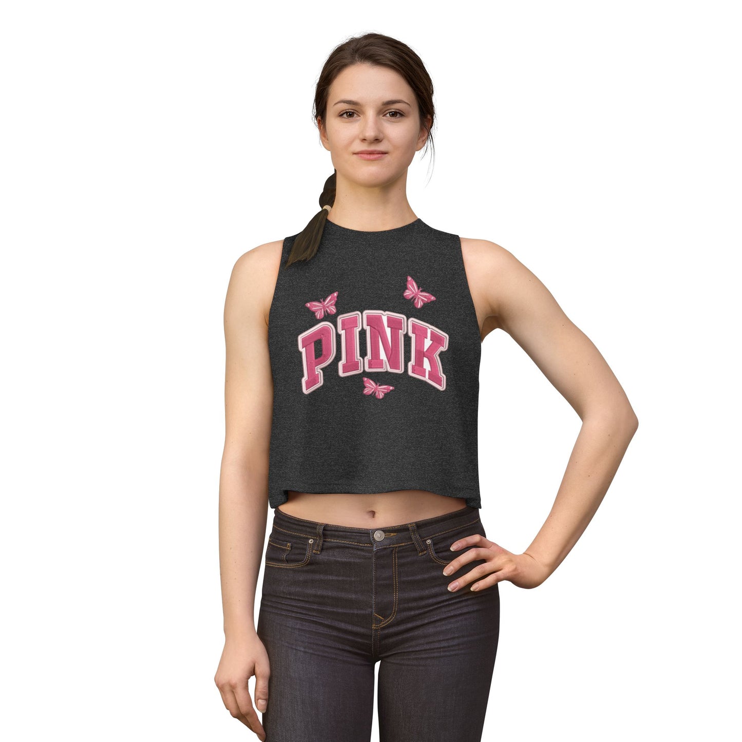 Pink Butterfly Crop Top — Graphic Women's Tank Top