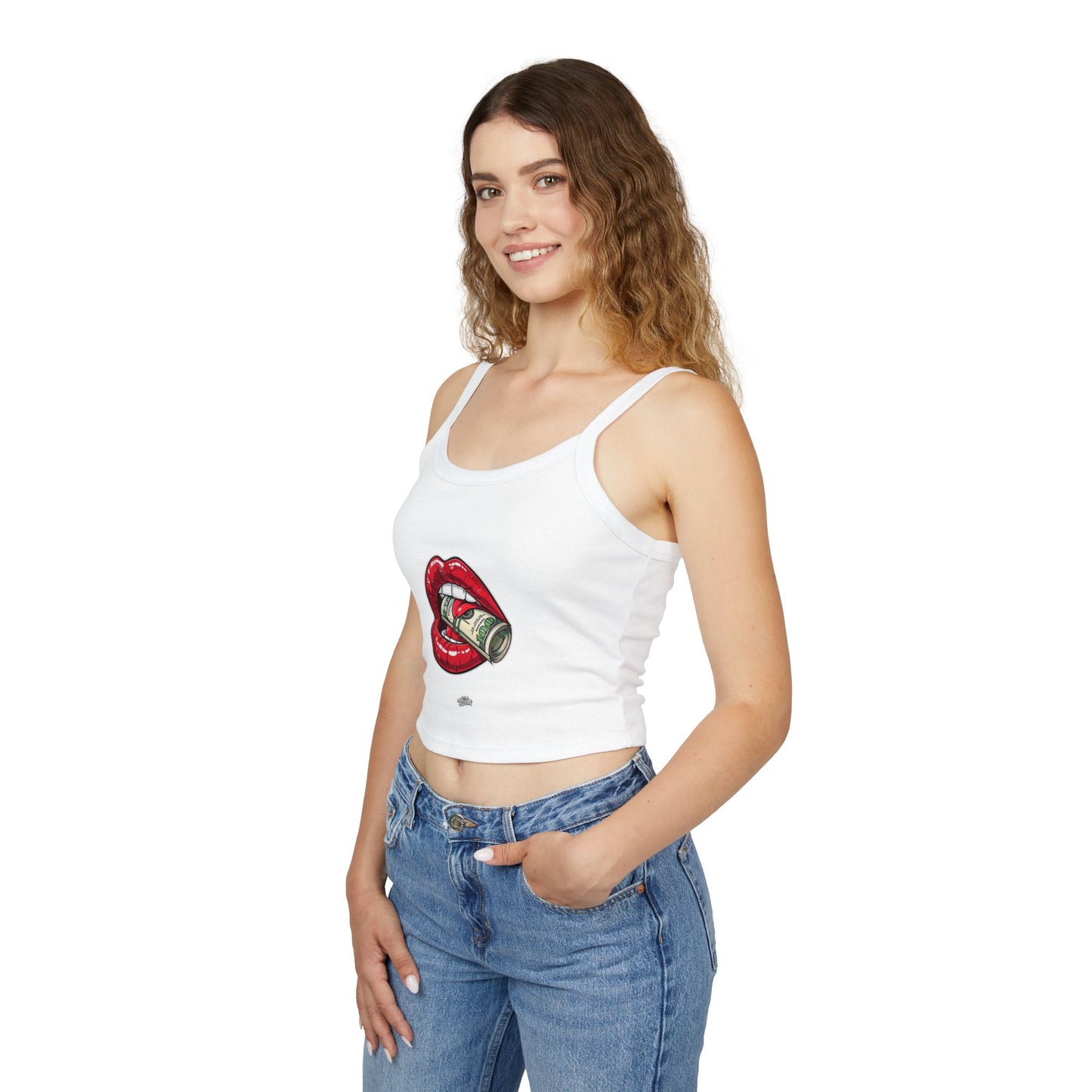 Women's Tank Top — Red Lip Bite with Money Graphic Crop For Women