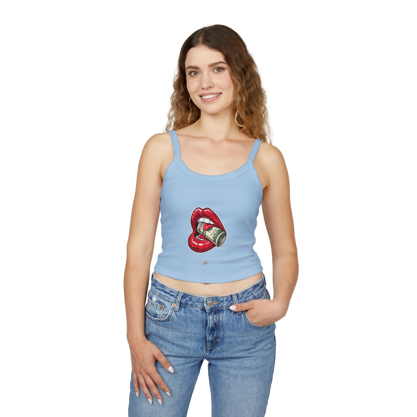 Women's Tank Top — Red Lip Bite with Money Graphic Crop For Women