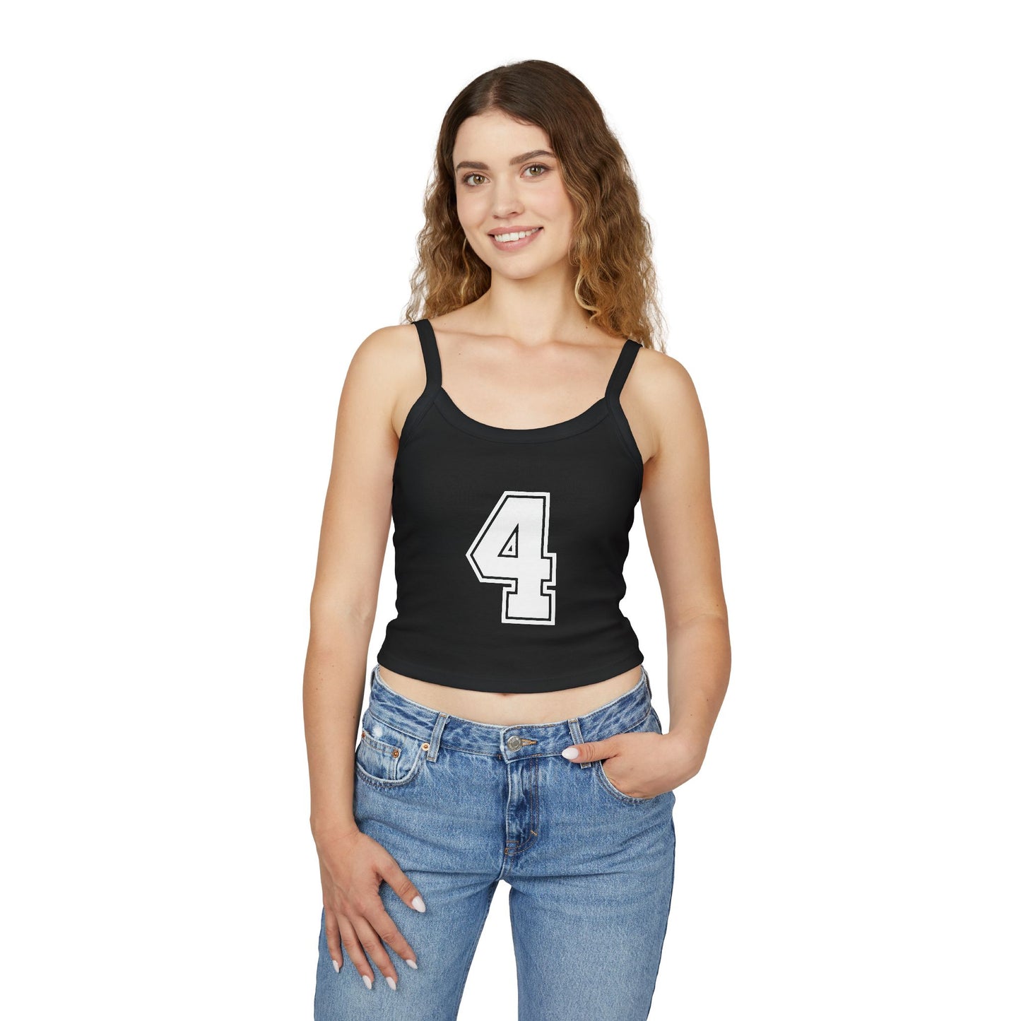 Women’s Spaghetti Strap Tank Top — Minimal Number 4 Crop Tee