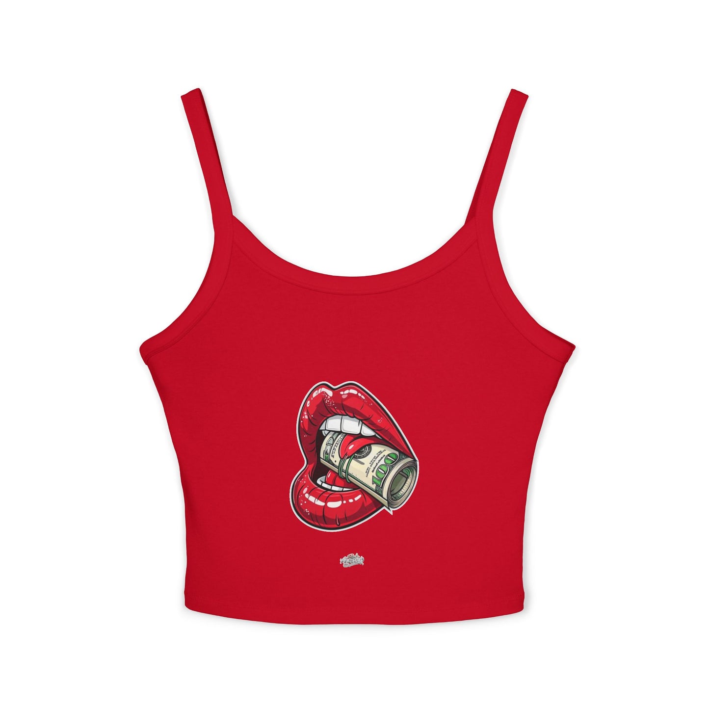 Women's Tank Top — Red Lip Bite with Money Graphic Crop For Women