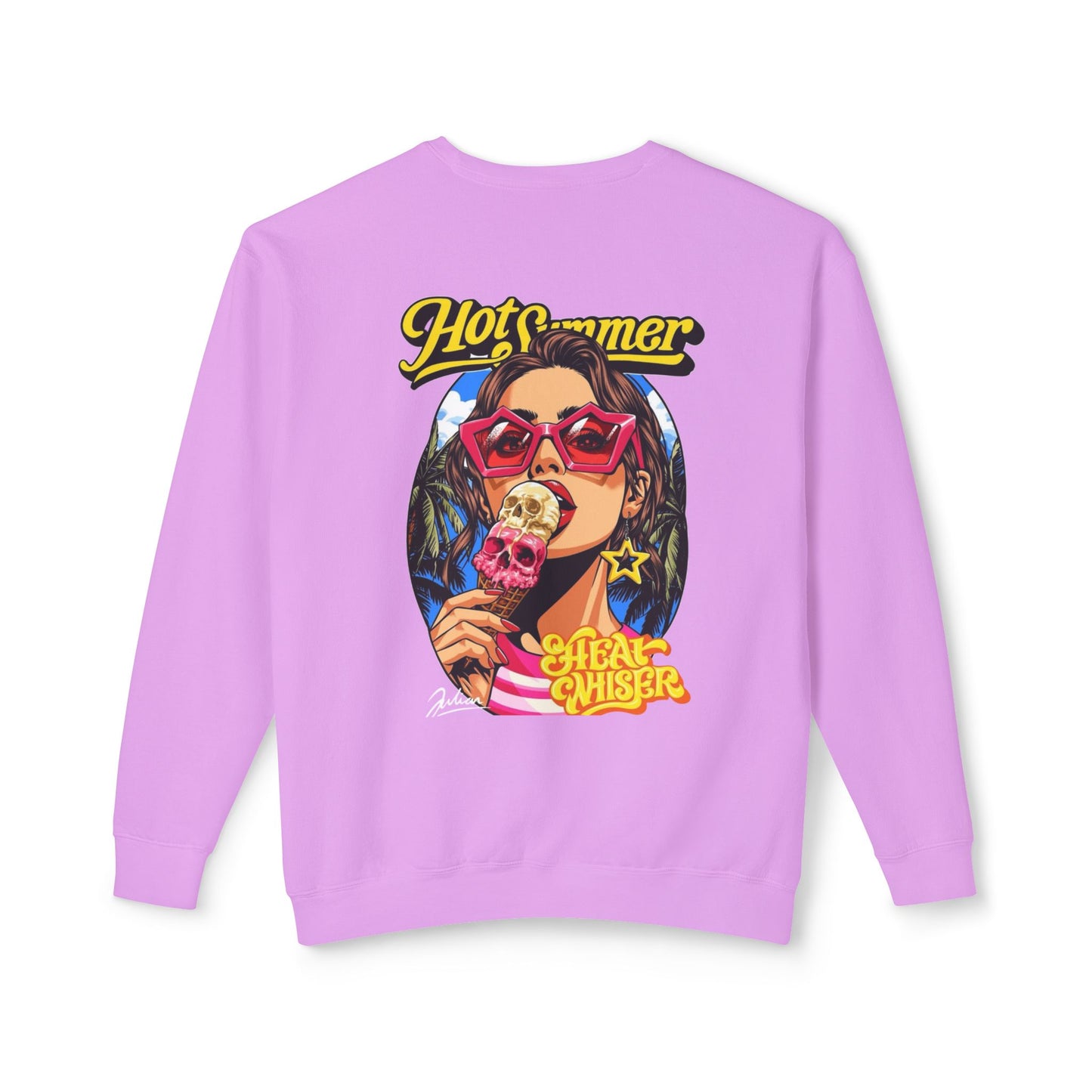 Crewneck Sweatshirt — 'Hot Summer' Retro Girl Ice Cream Graphic For Women