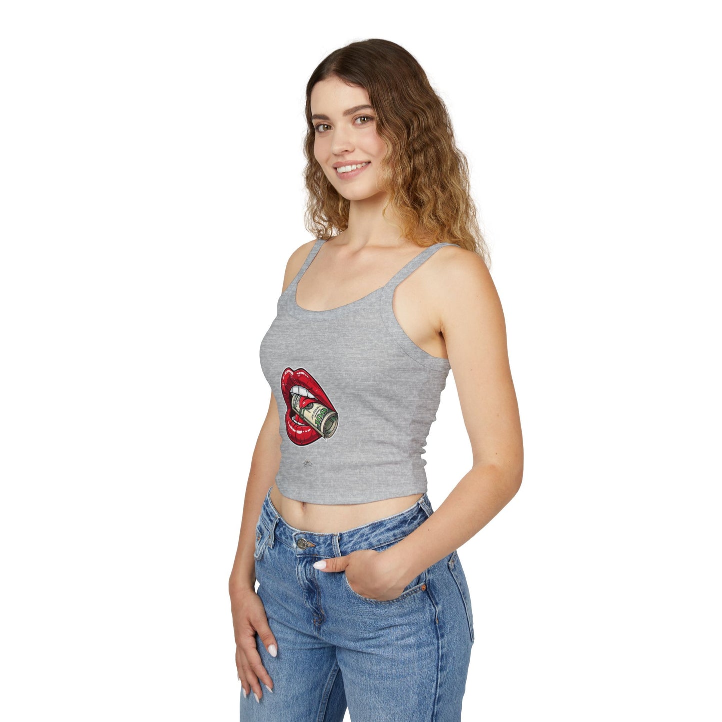 Women's Tank Top — Red Lip Bite with Money Graphic Crop For Women