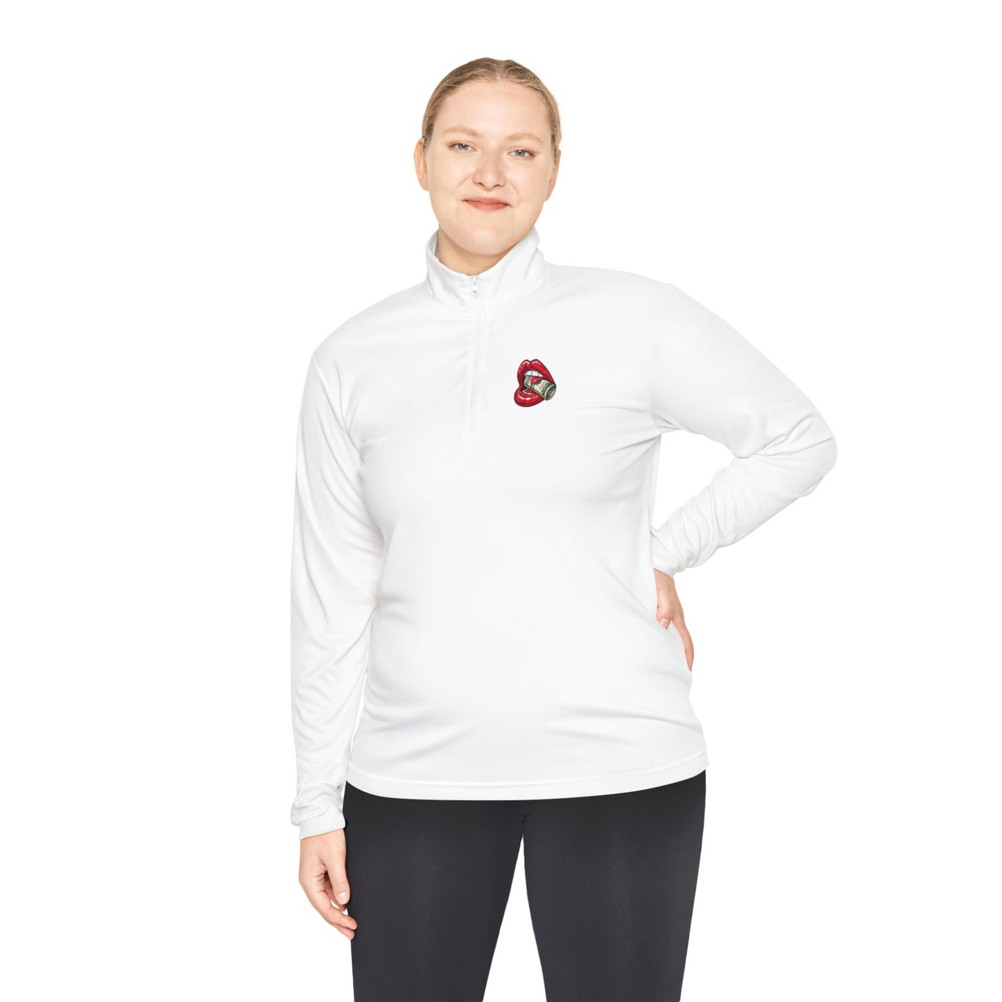 Quarter-Zip Pullover — Small Floral Heart Patch Chest Embroidery For Women