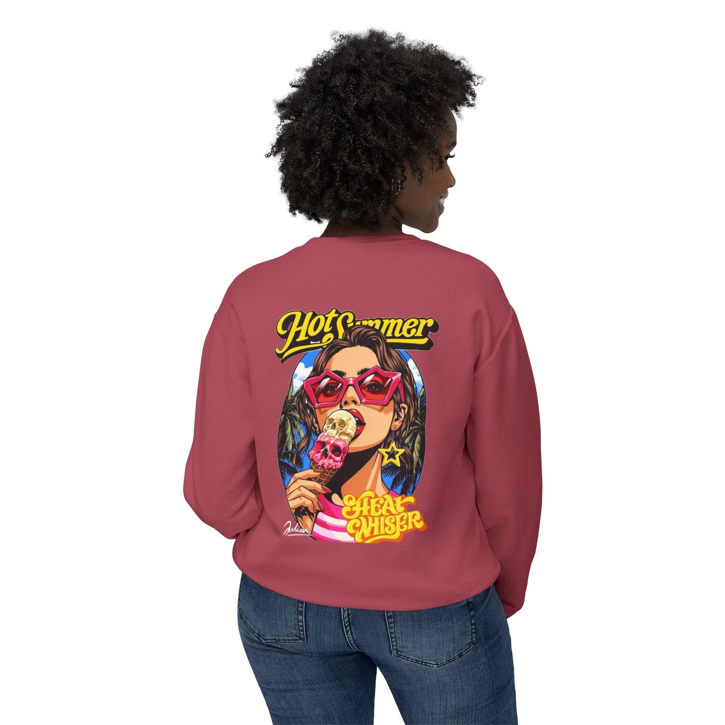 Crewneck Sweatshirt — 'Hot Summer' Retro Girl Ice Cream Graphic For Women