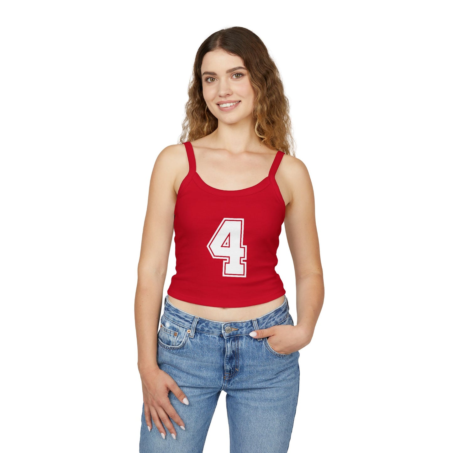 Women’s Spaghetti Strap Tank Top — Minimal Number 4 Crop Tee