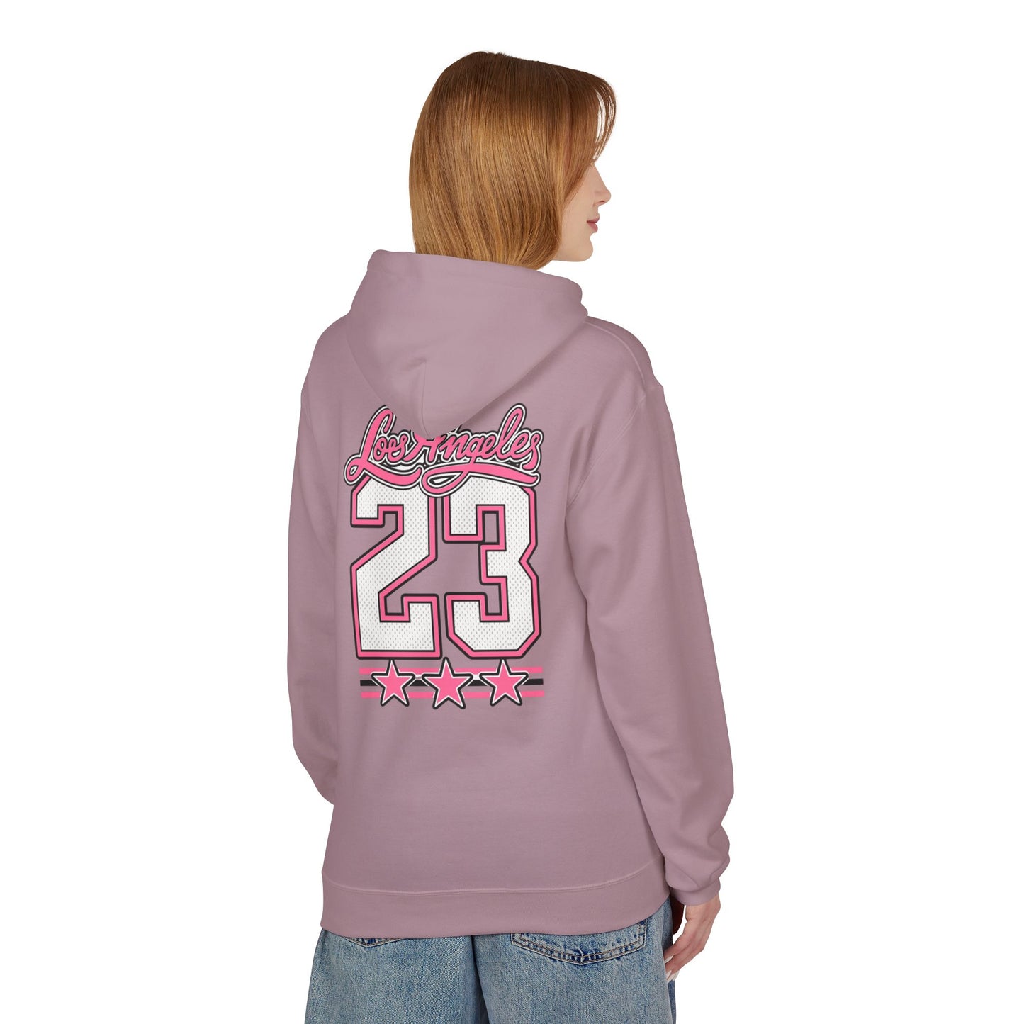 Los Angeles 23 Hoodie — Retro Pink Varsity Graphic For Women
