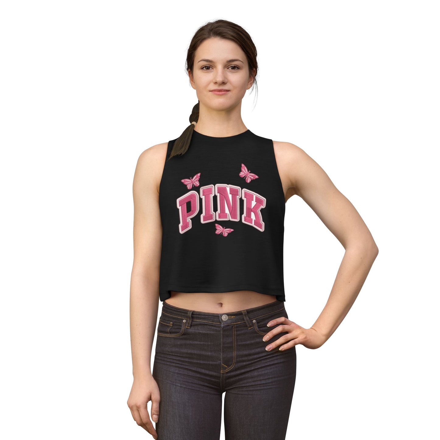 Pink Butterfly Crop Top — Graphic Women's Tank Top