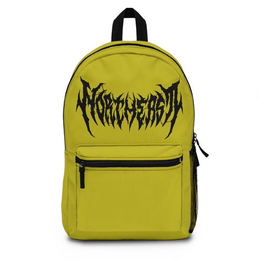 Metal Logo Backpack — Yellow Gothic 'Mortuary' Design