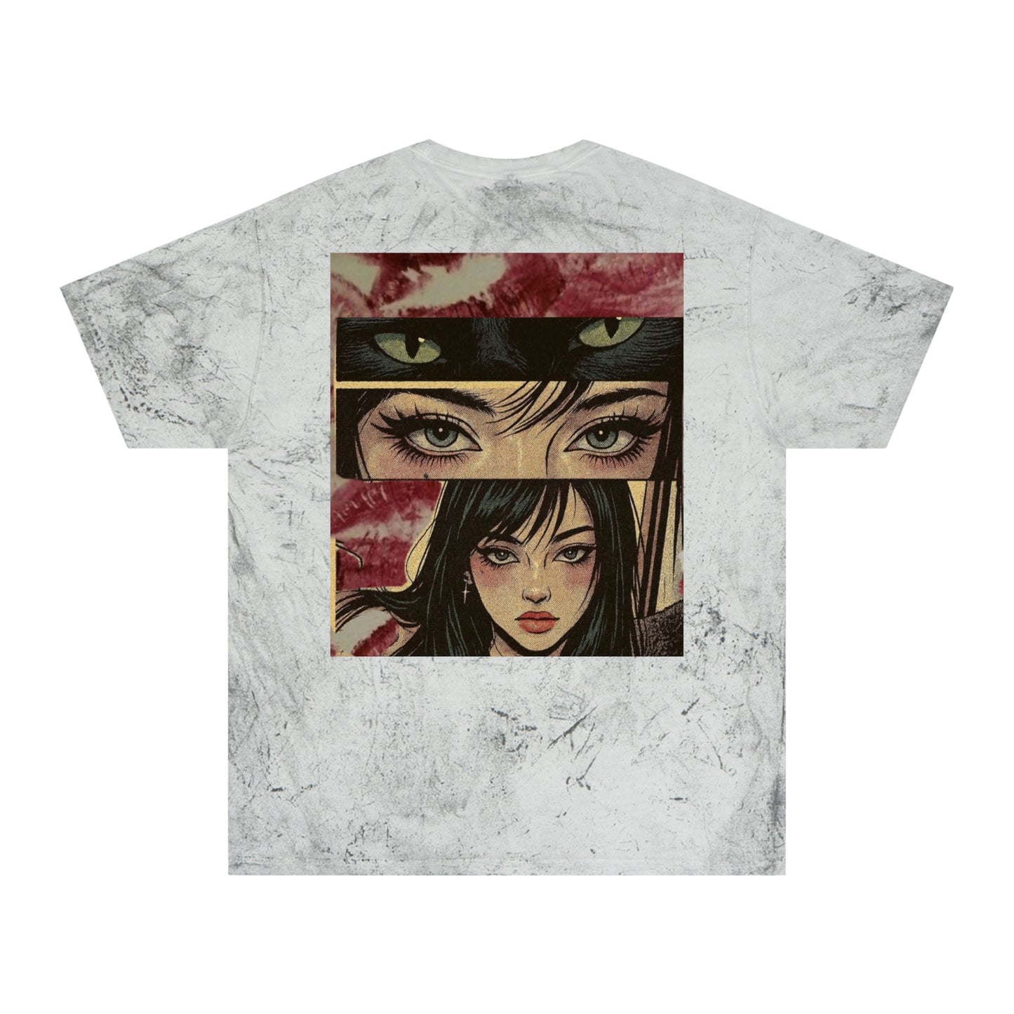Graphic Tee — Anime Eyes Collage Tie-Dye T-Shirt For Women
