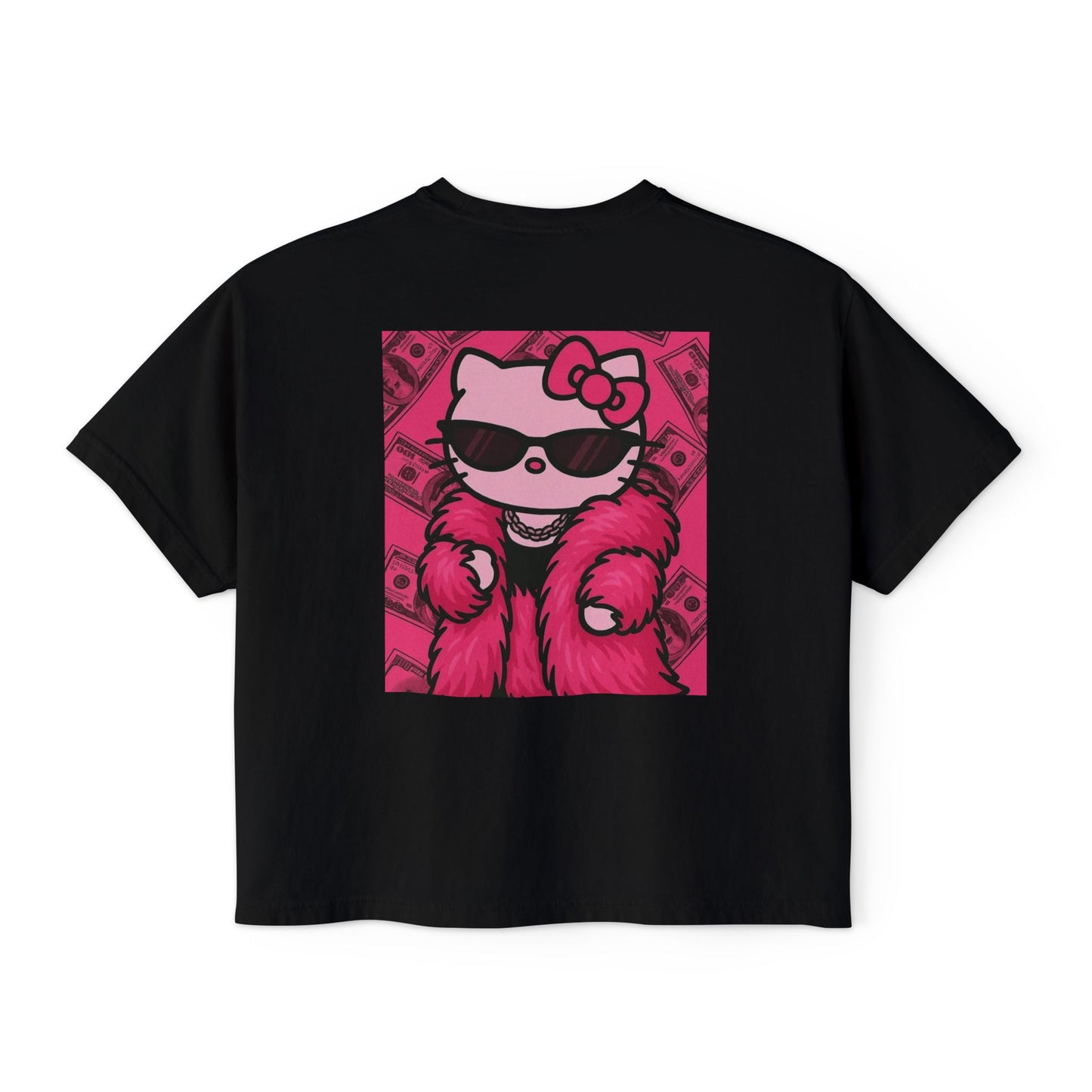 Hello Kitty Luxe Boxy Tee — Cute Pink Fur & Sunglasses Graphic For Women