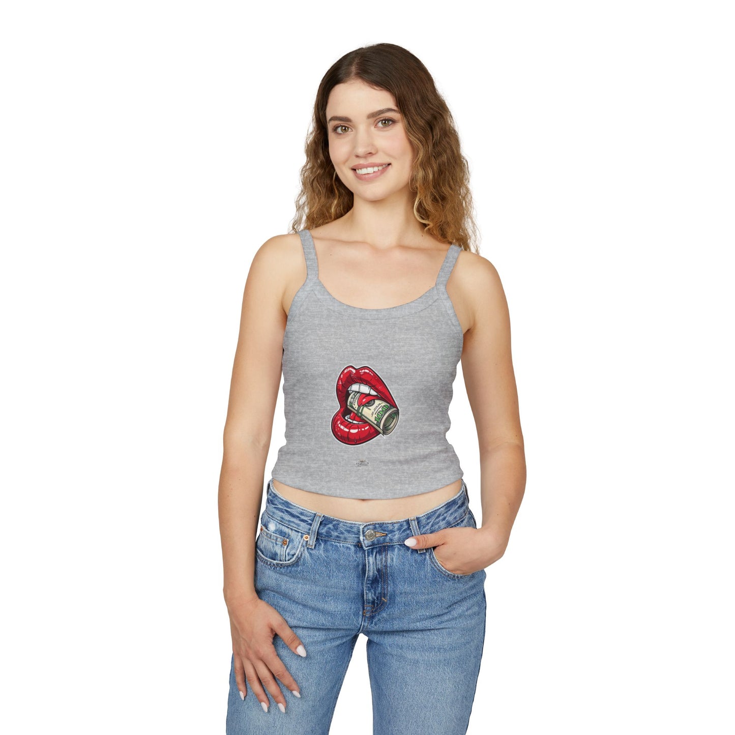 Women's Tank Top — Red Lip Bite with Money Graphic Crop For Women