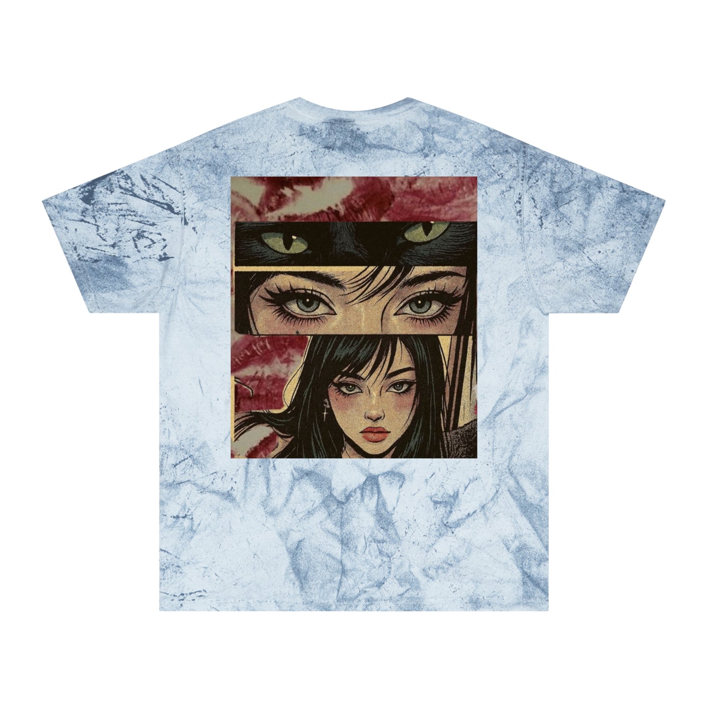 Graphic Tee — Anime Eyes Collage Tie-Dye T-Shirt For Women