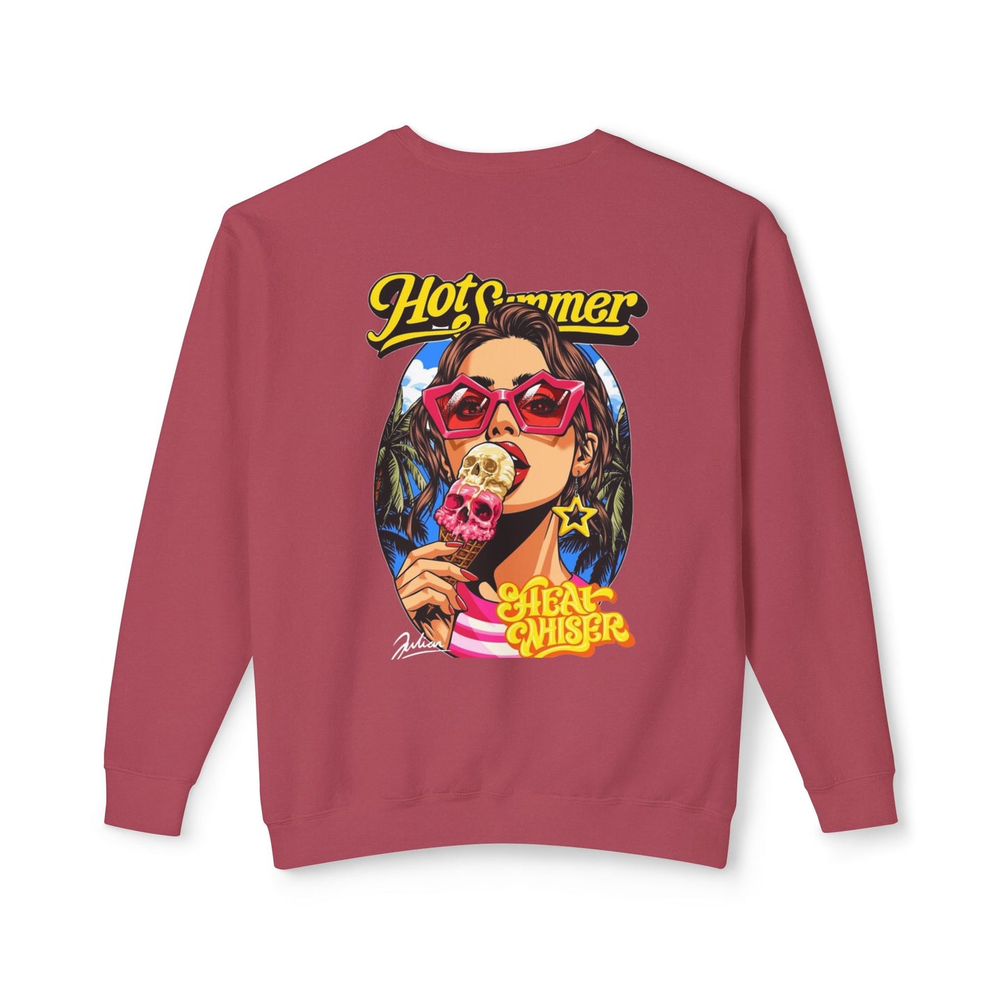Crewneck Sweatshirt — 'Hot Summer' Retro Girl Ice Cream Graphic For Women