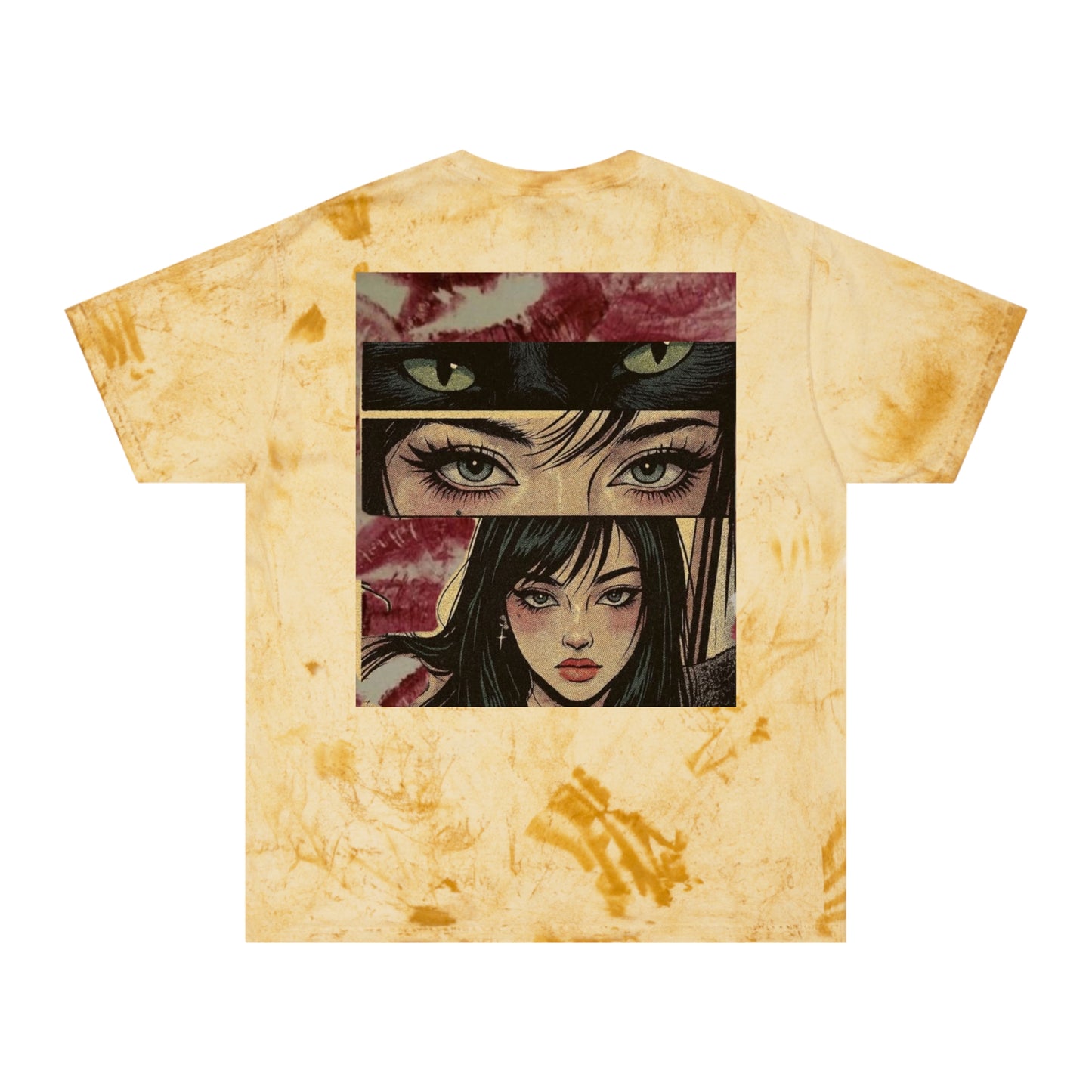 Graphic Tee — Anime Eyes Collage Tie-Dye T-Shirt For Women