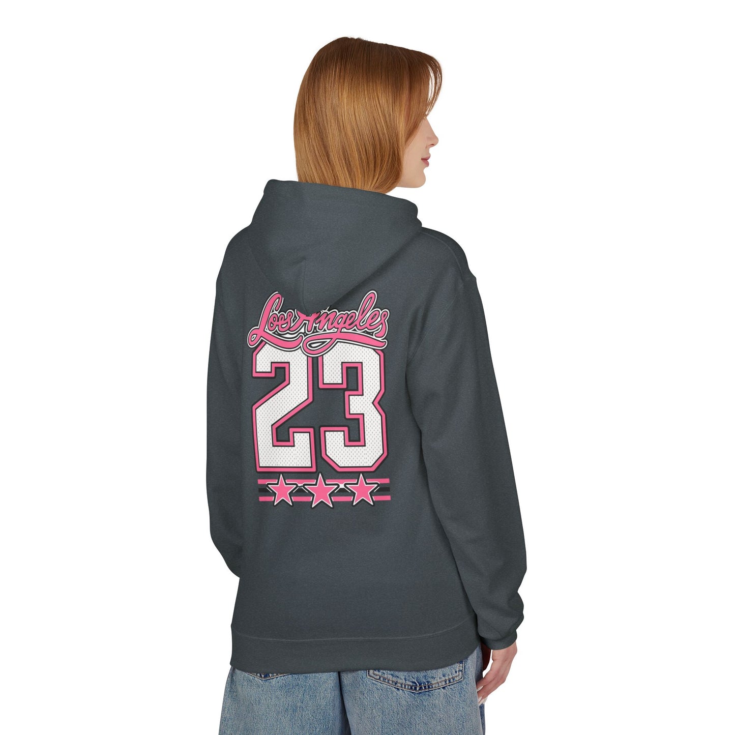 Los Angeles 23 Hoodie — Retro Pink Varsity Graphic For Women