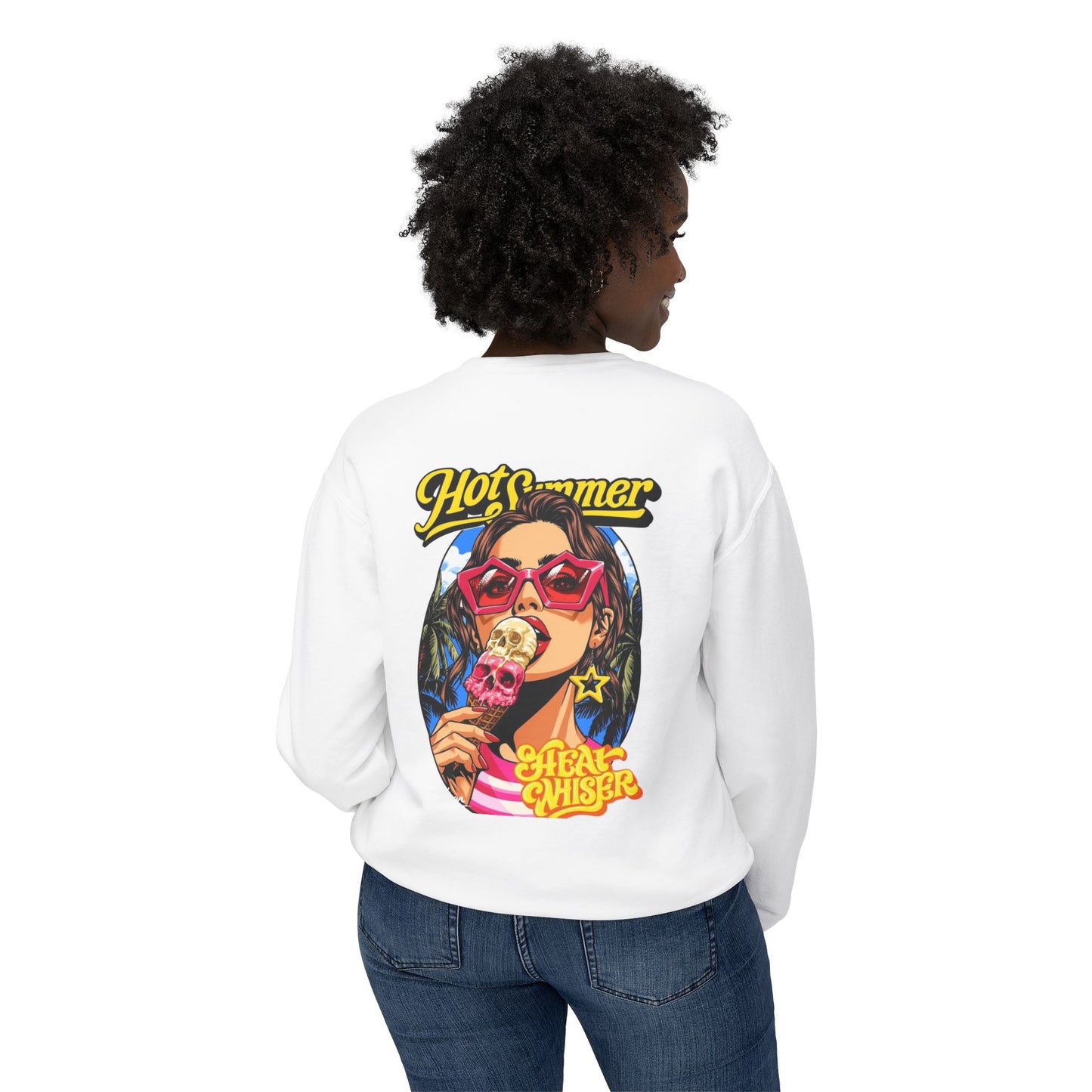 Crewneck Sweatshirt — 'Hot Summer' Retro Girl Ice Cream Graphic For Women