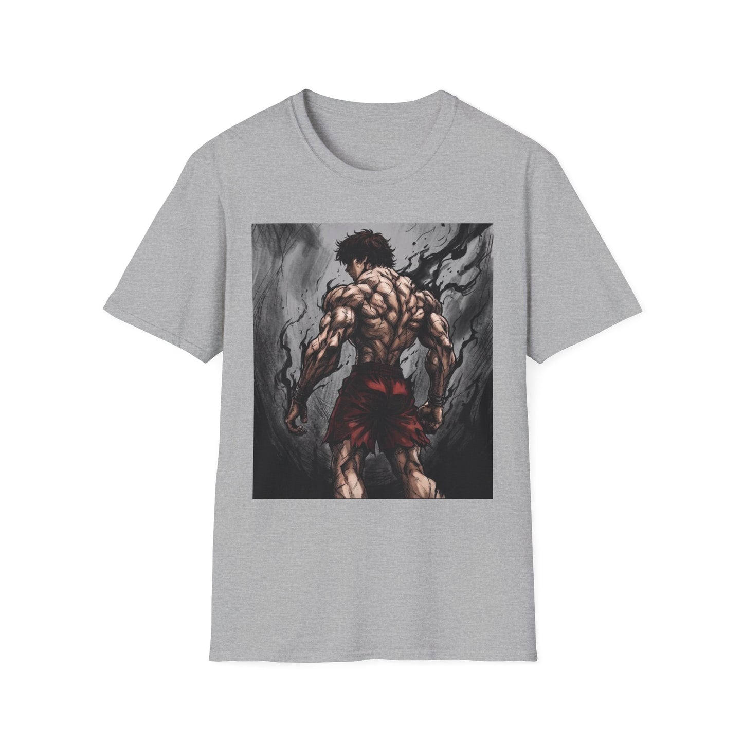 Title: Baki Hanma Demon Back Gym Shirt - Anime Fitness Graphic Tee - Baki Grappler Workout T-Shirt - Men's Grey Training Top