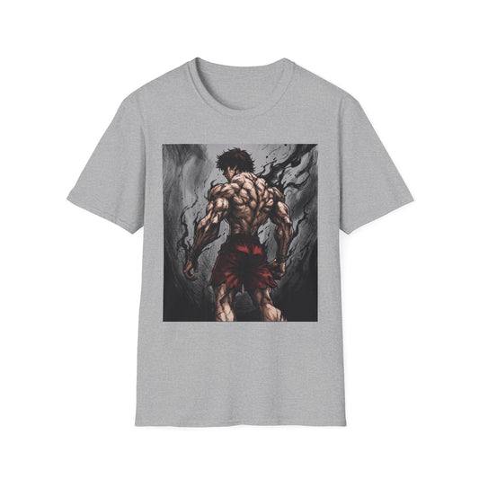 Title: Baki Hanma Demon Back Gym Shirt - Anime Fitness Graphic Tee - Baki Grappler Workout T-Shirt - Men's Grey Training Top