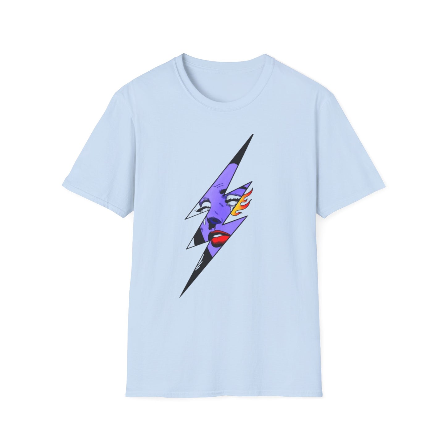 Lightning Bolt Pop Art T-Shirt — Colorful Abstract Face Graphic