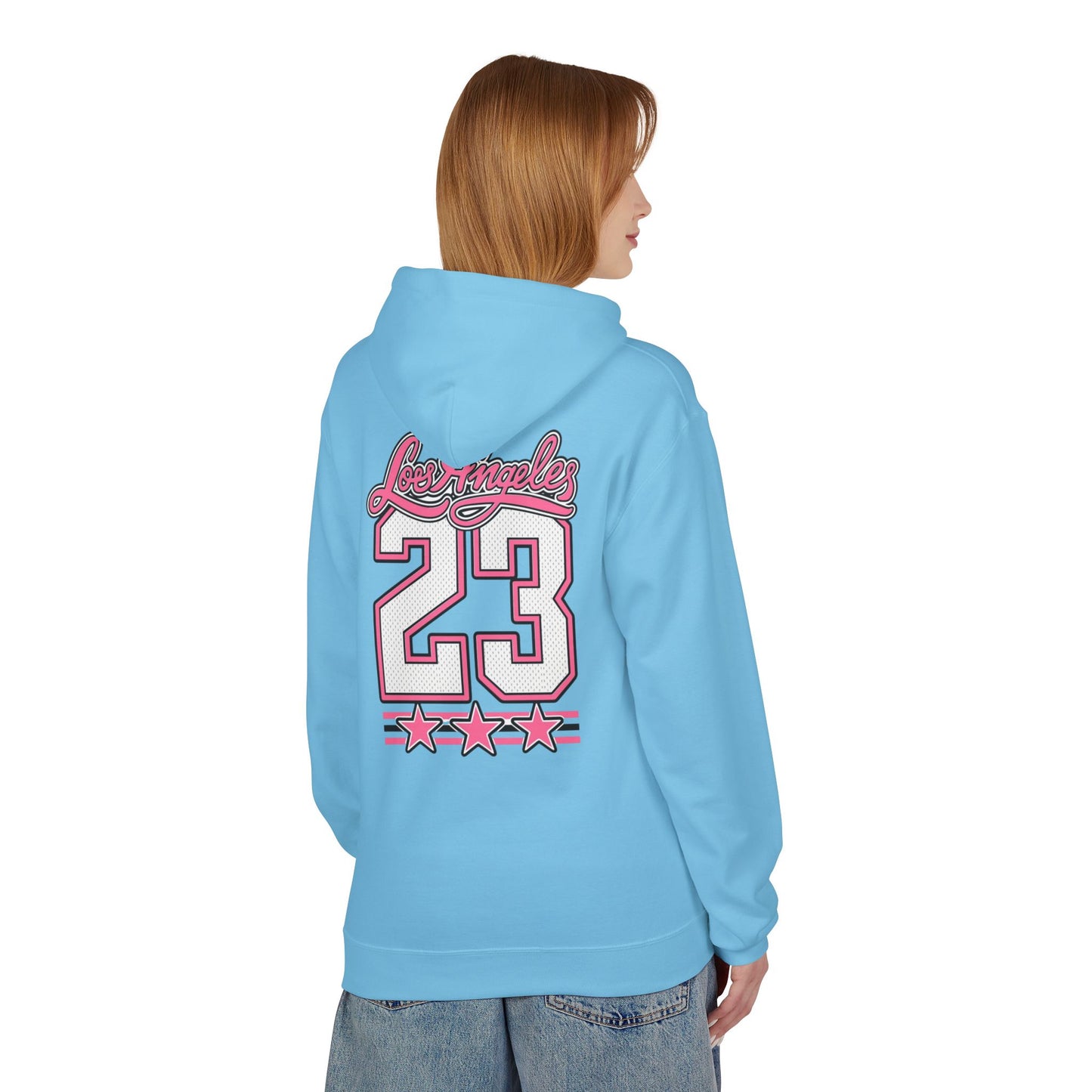 Los Angeles 23 Hoodie — Retro Pink Varsity Graphic For Women